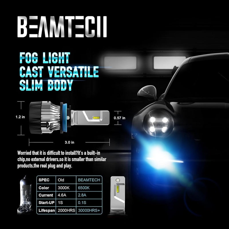 BEAMTECH 9005 H11 Fog Light Bulbs, 6500K Fog Light or Off Road Light - Image 5
